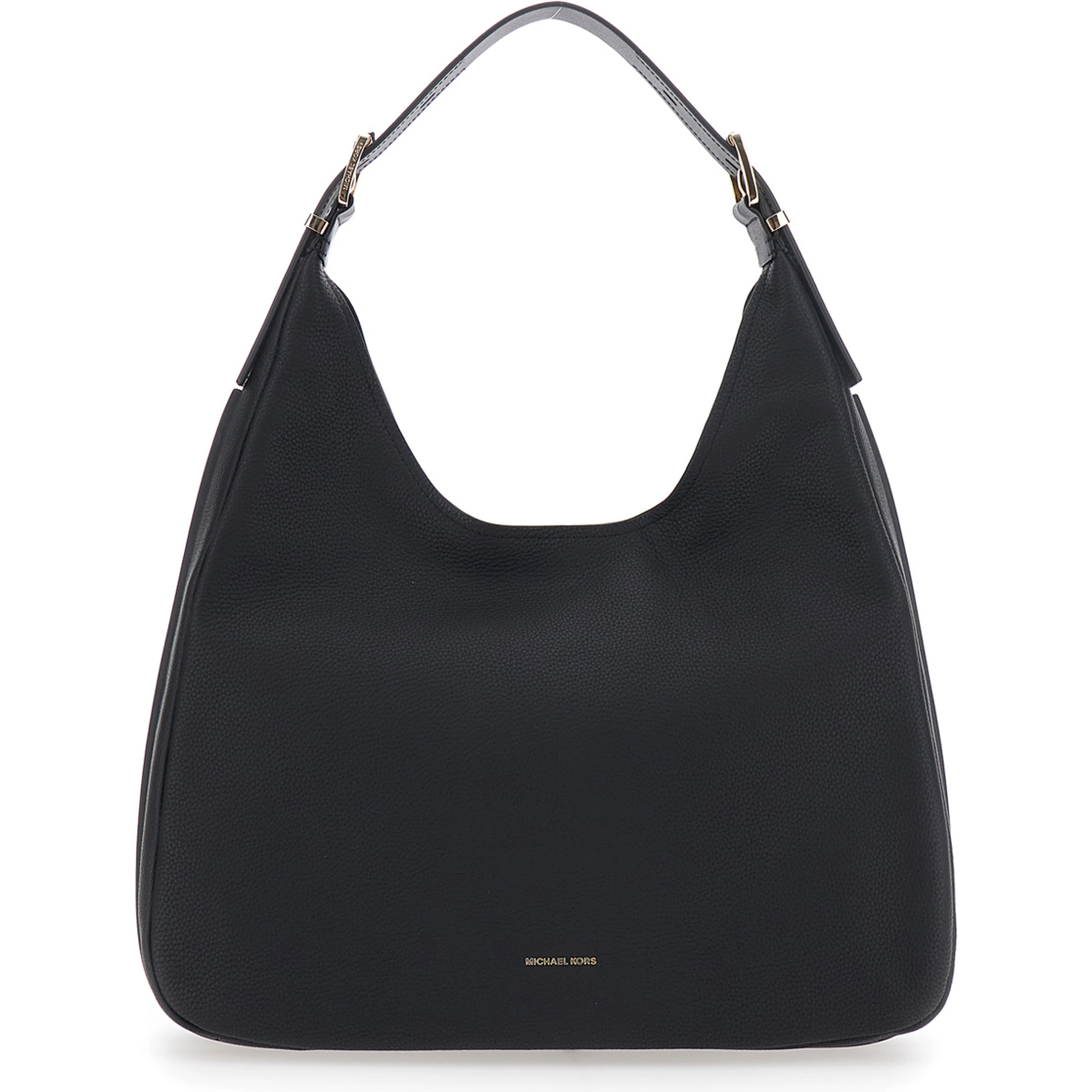 Nolita Large Black Shoulder Bag with Logo Lettering on the Front in Leather Woman