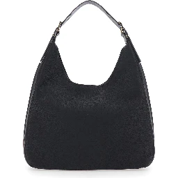 Nolita Large Black Shoulder Bag with Logo Lettering on the Front in Leather Woman