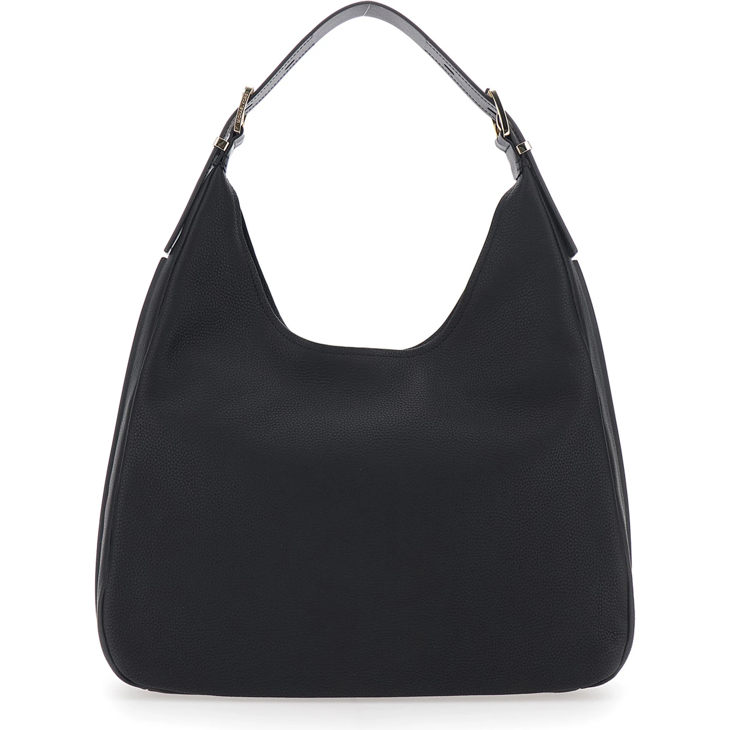 Nolita Large Black Shoulder Bag with Logo Lettering on the Front in Leather Woman