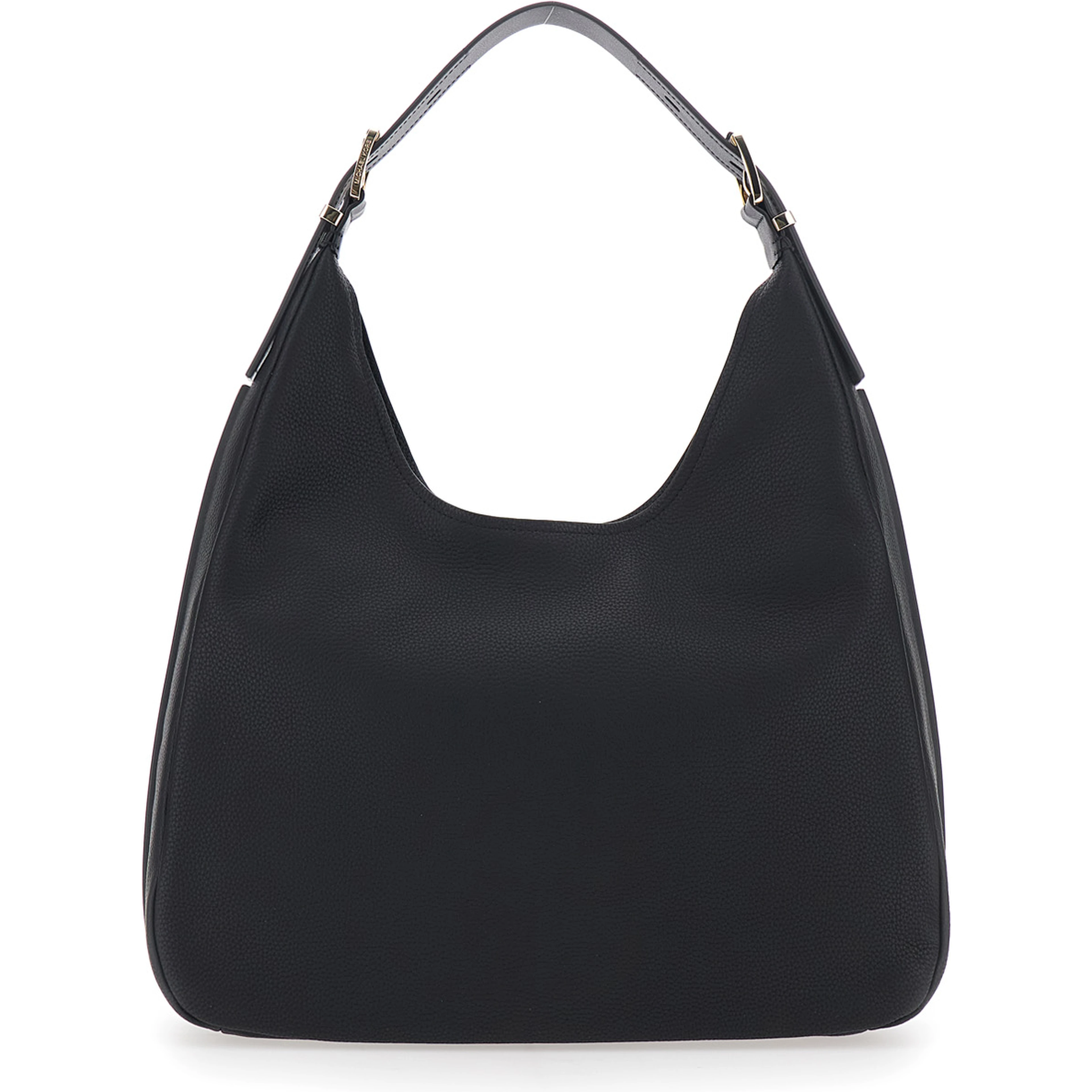 Nolita Large Black Shoulder Bag with Logo Lettering on the Front in Leather Woman