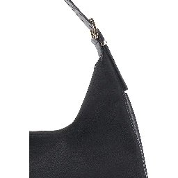 Nolita Large Black Shoulder Bag with Logo Lettering on the Front in Leather Woman