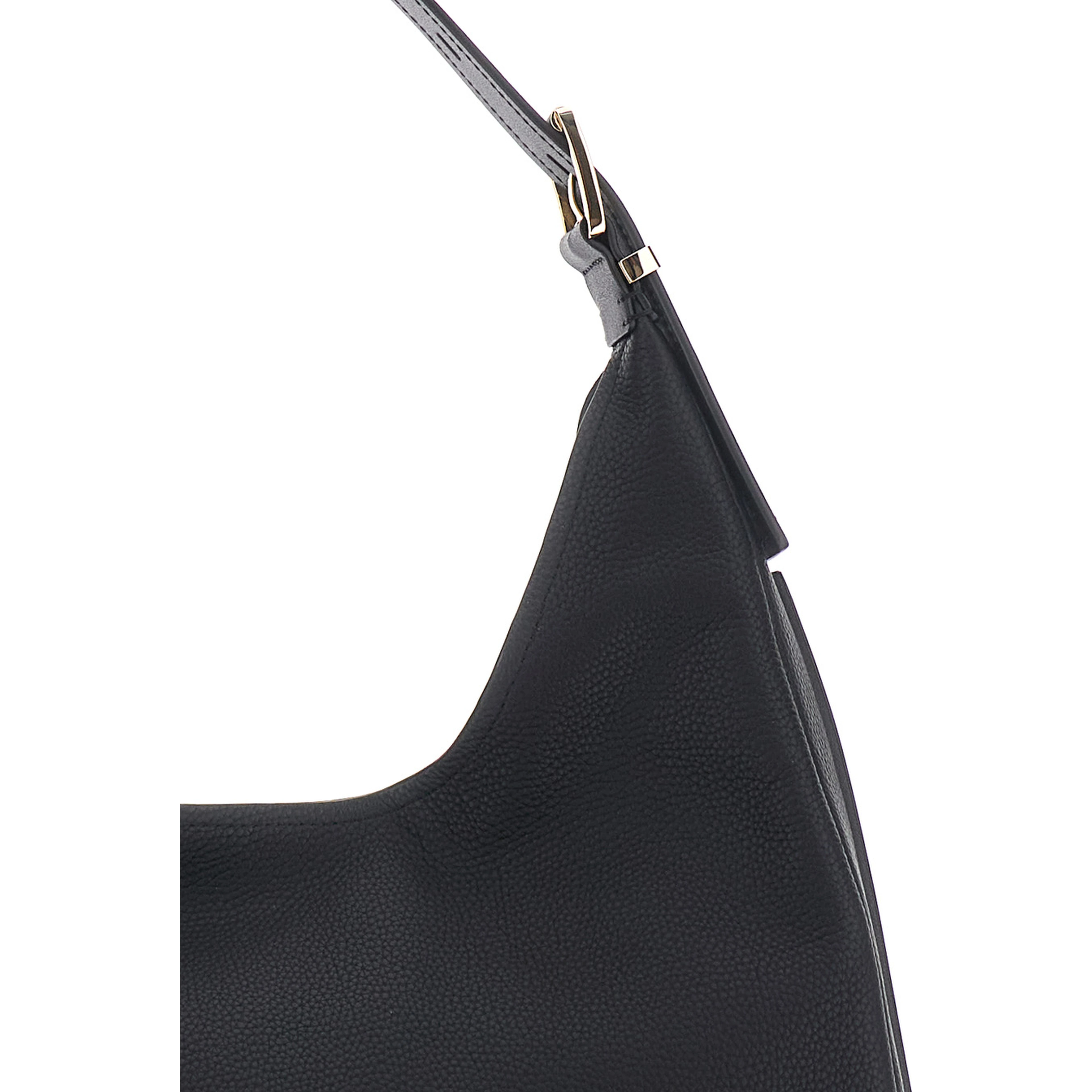 Nolita Large Black Shoulder Bag with Logo Lettering on the Front in Leather Woman