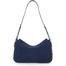Nolita Medium Blue Shoulder Bag with Logo Charm and Adjustable Shoulder Strap in Leather Woman