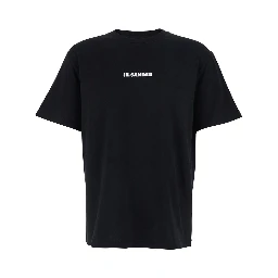Black Crewneck T-Shirt with Logo Lettering on the Front in Cotton Man