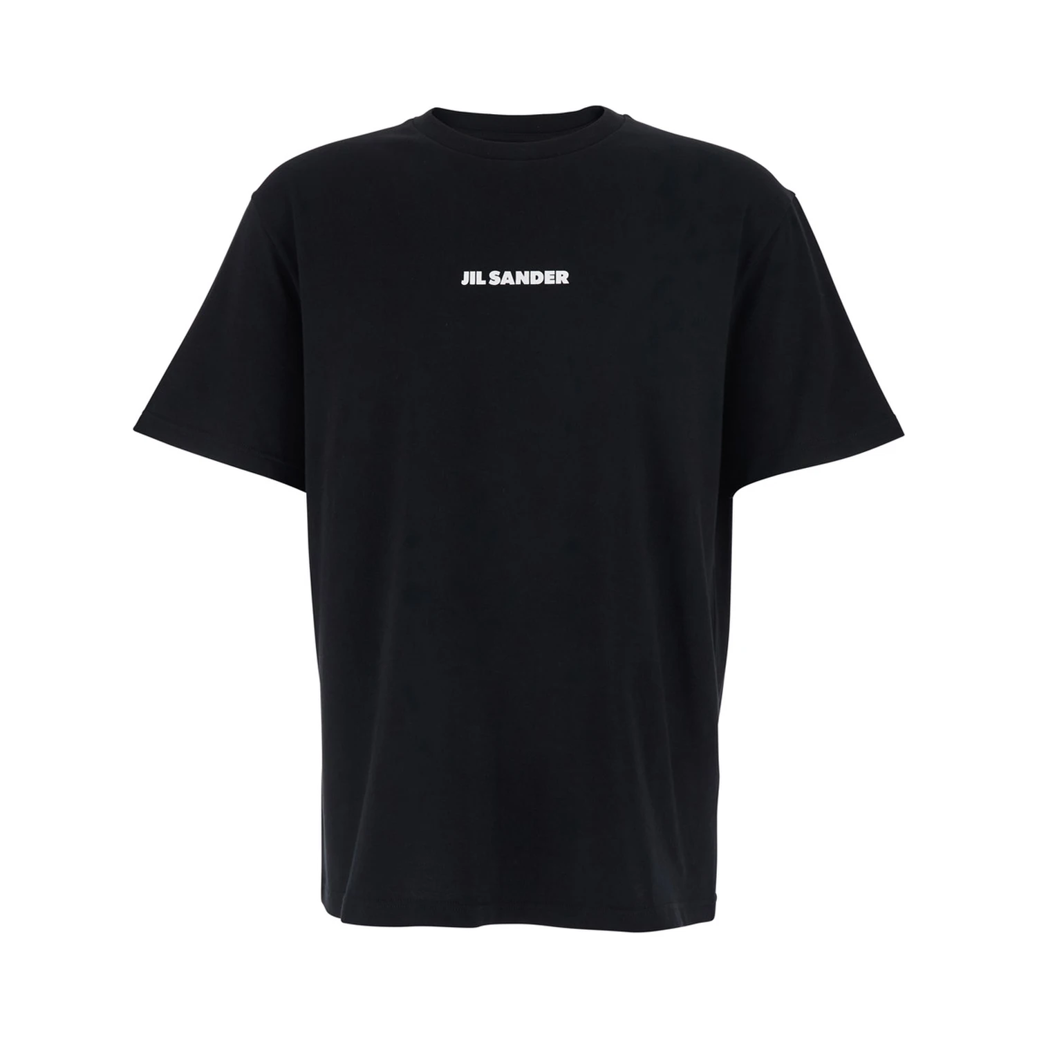 Black Crewneck T-Shirt with Logo Lettering on the Front in Cotton Man