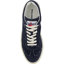 Blue Low Top Sneakers with Logo Patch on the Tongue and Logo Lettering on the Heel in Suede Man