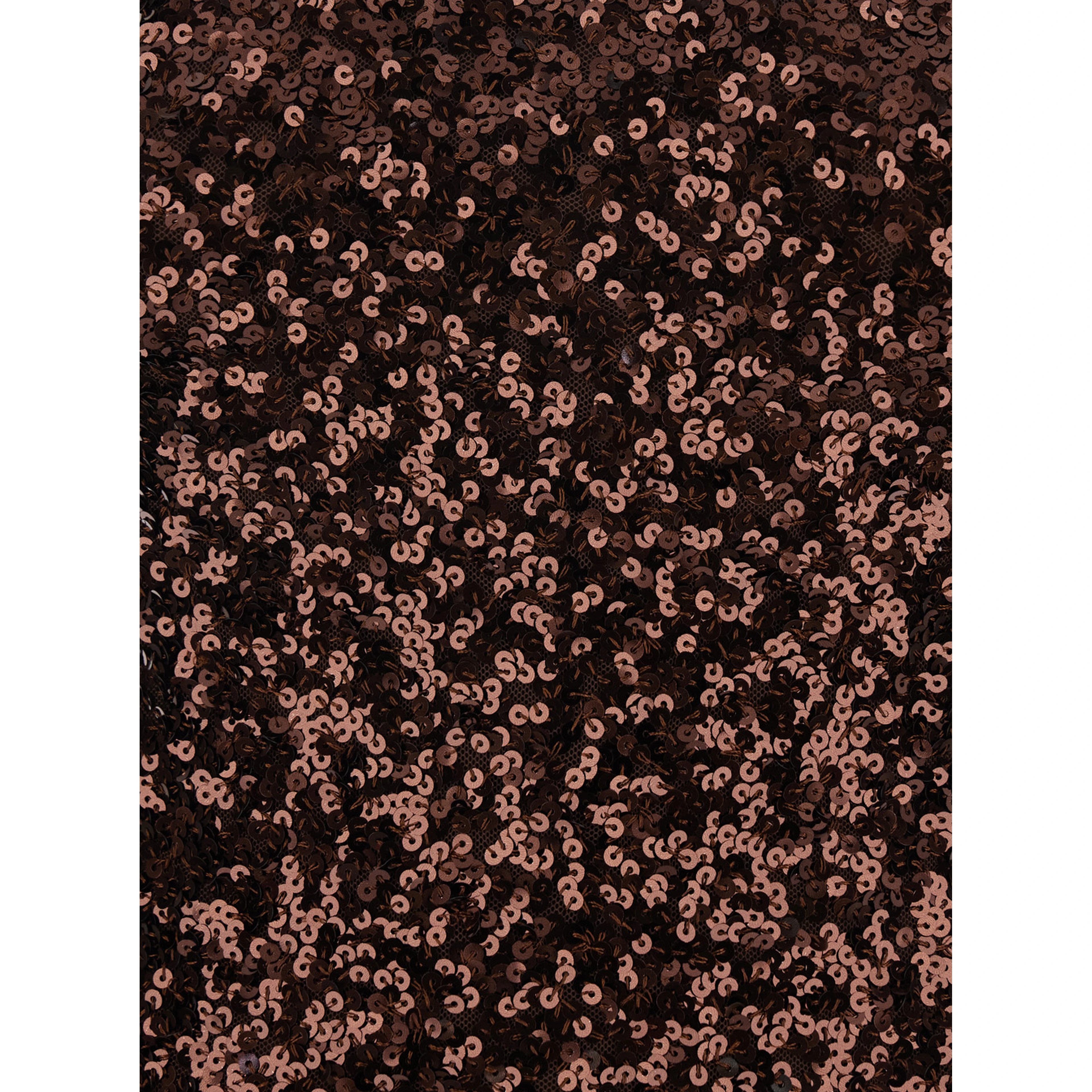 Brown U-Neck Dress with All-Over Applied Sequin in Fabric Woman
