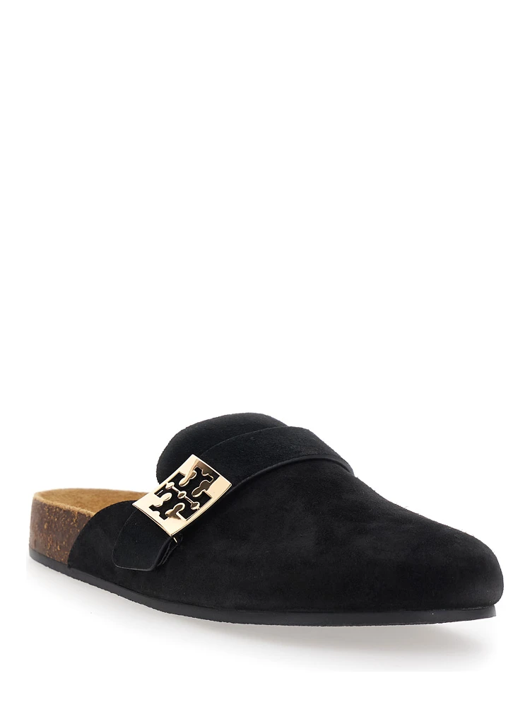 Mellow Black Slip-On Mule with Metallic Logo Buckle in Suede Woman alternative