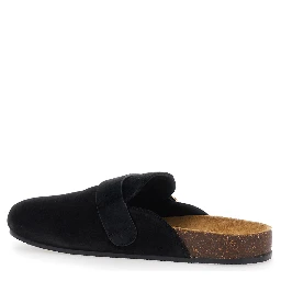 Mellow Black Slip-On Mule with Metallic Logo Buckle in Suede Woman