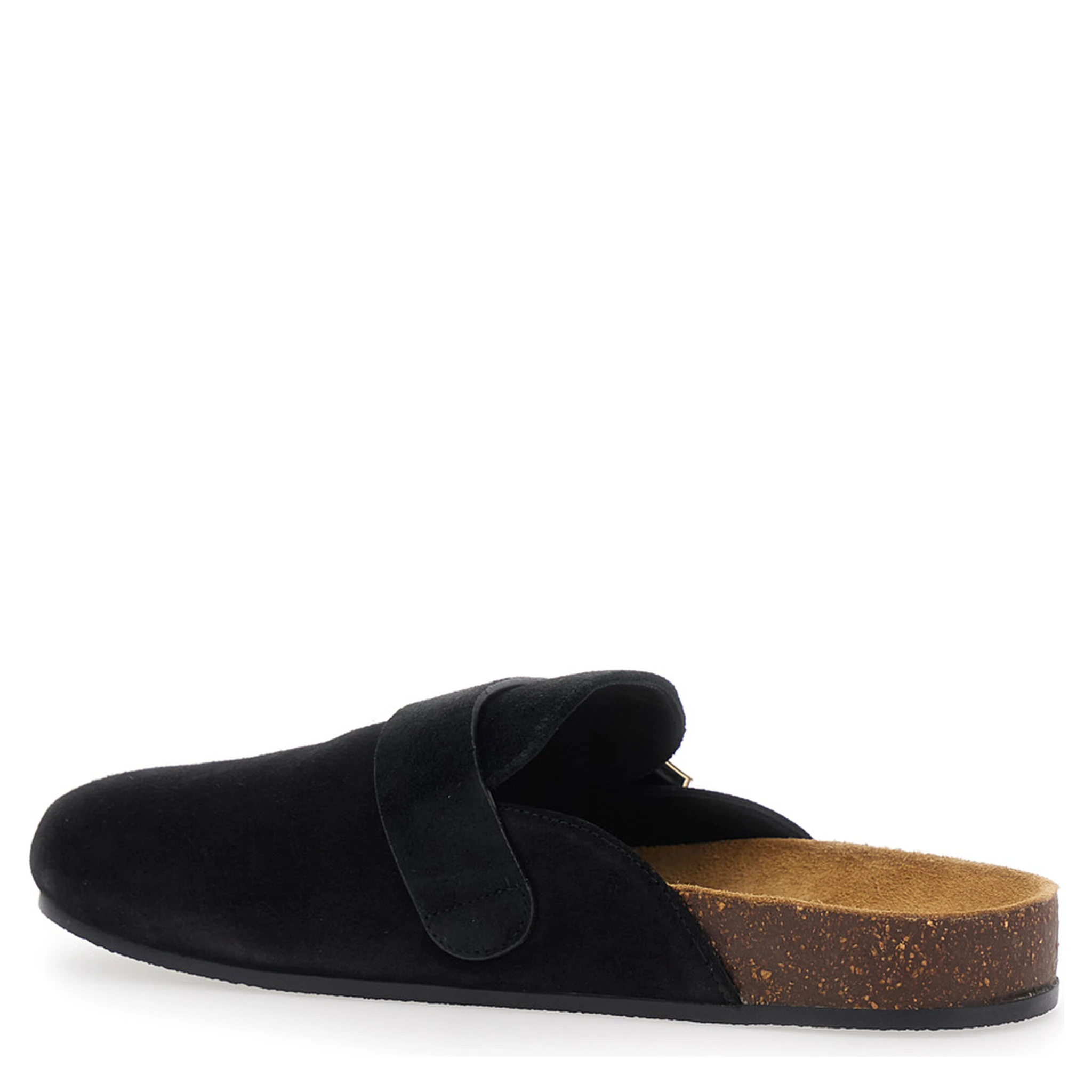 Mellow Black Slip-On Mule with Metallic Logo Buckle in Suede Woman