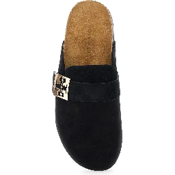 Mellow Black Slip-On Mule with Metallic Logo Buckle in Suede Woman