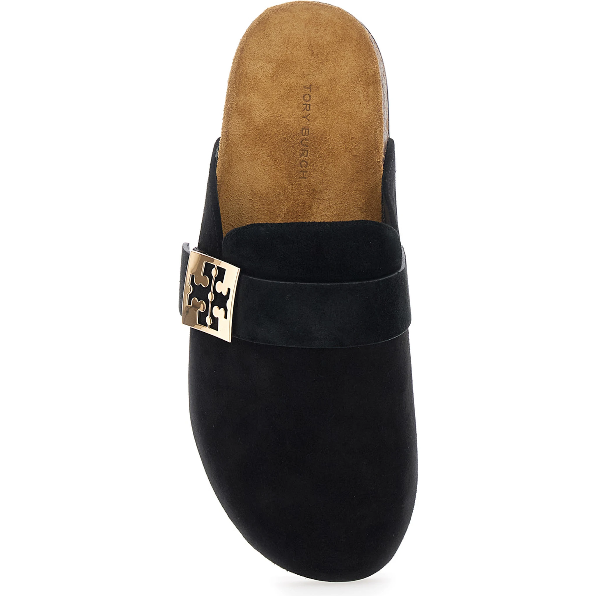 Mellow Black Slip-On Mule with Metallic Logo Buckle in Suede Woman