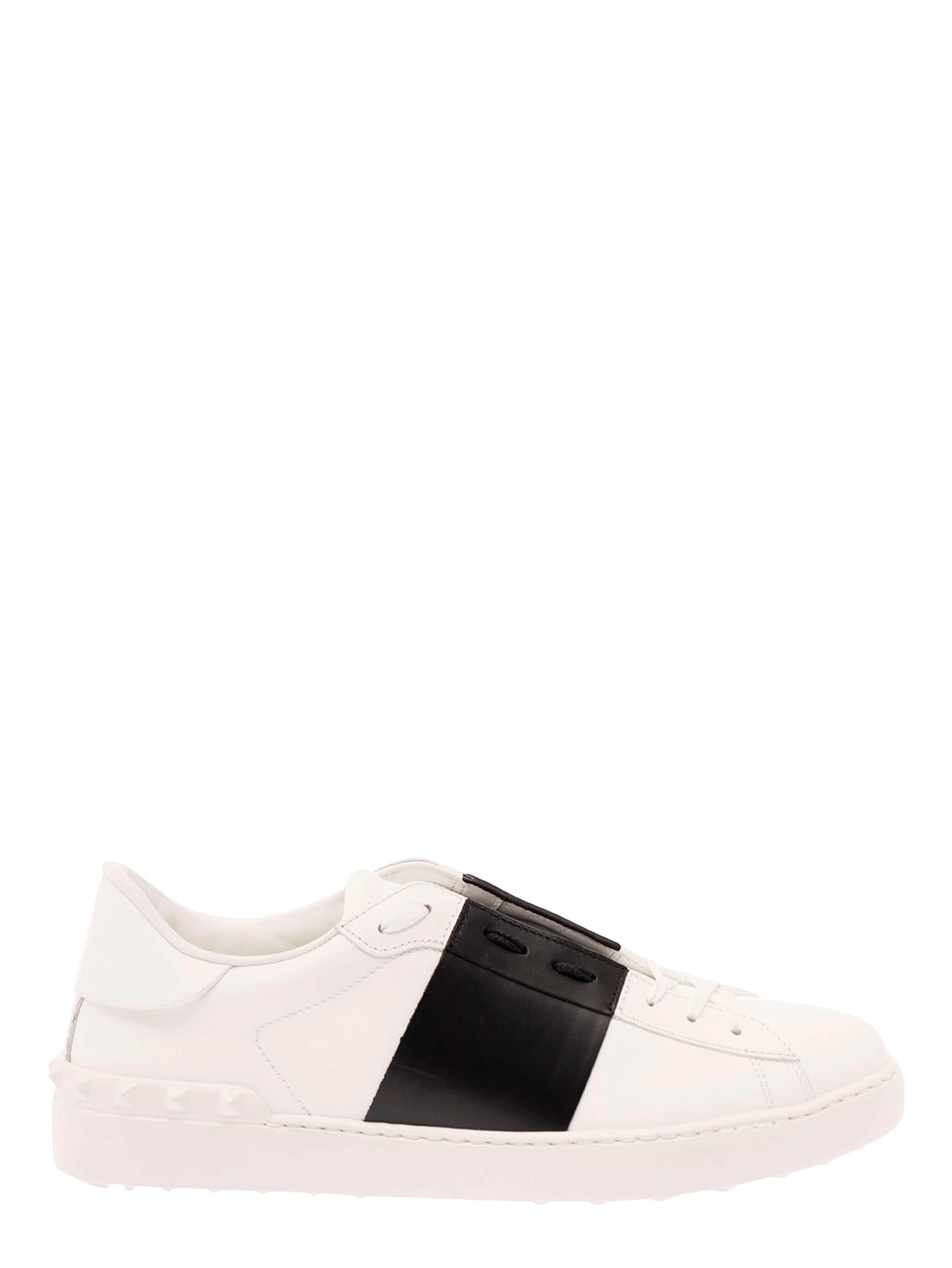 Open White Low Top Sneakers with Contrasting Band and Studs in Leather Man