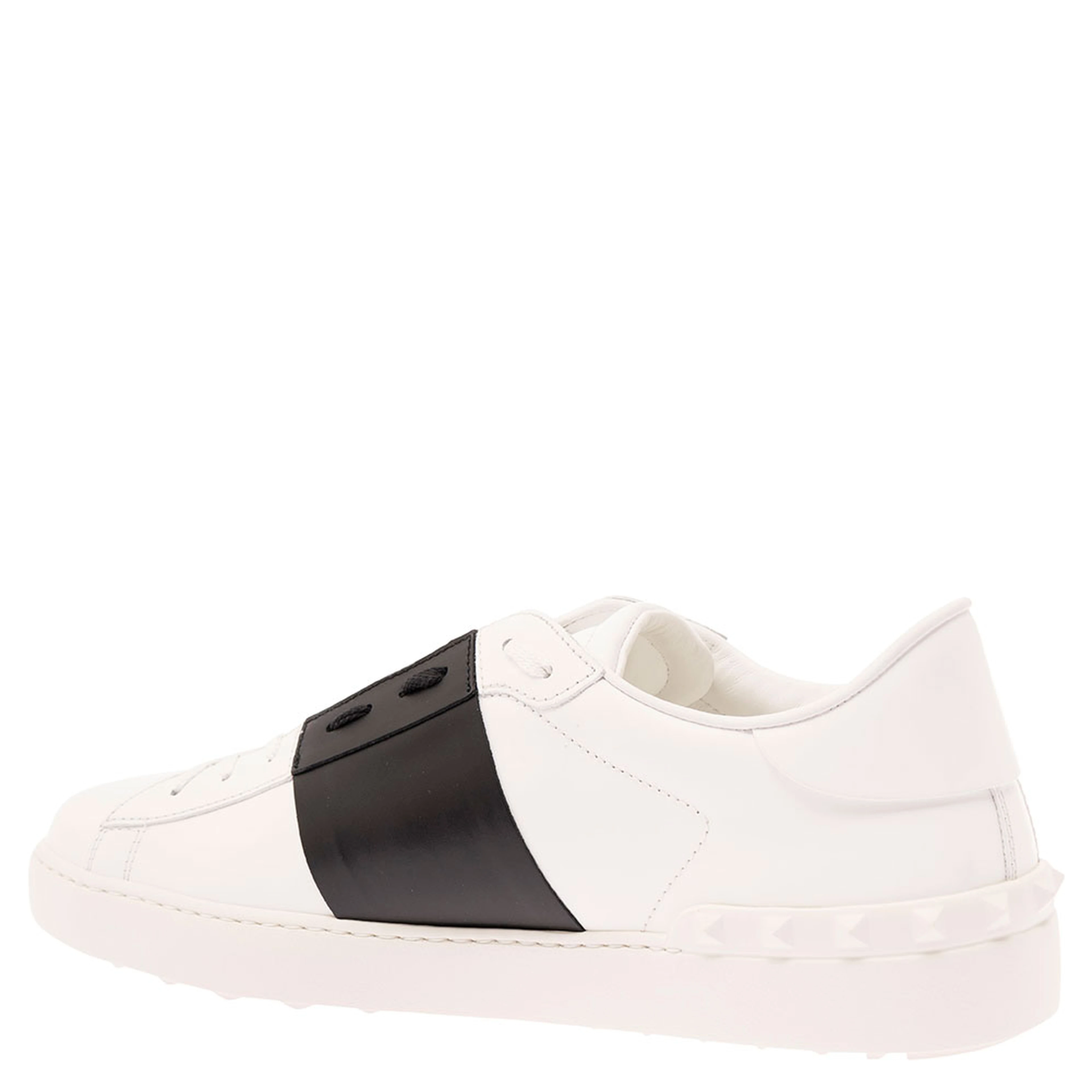 Open White Low Top Sneakers with Contrasting Band and Studs in Leather Man