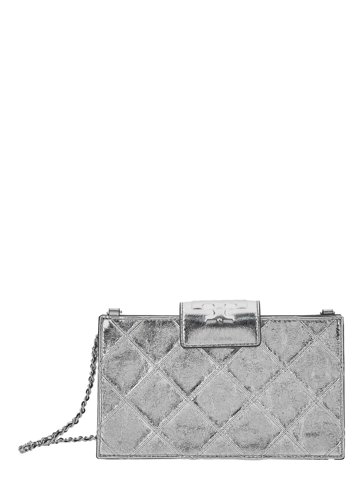 Fleming Mini Metallic Crossbody Bag with Chain Shoulder Strap and Quilted Design in Leather Woman