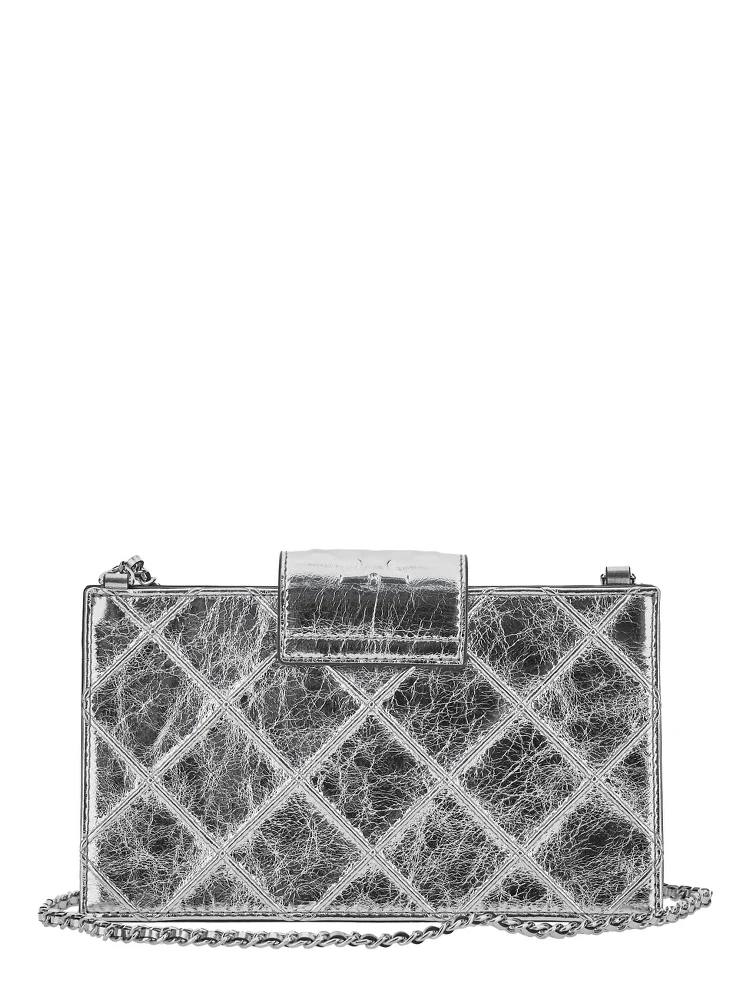 Fleming Mini Metallic Crossbody Bag with Chain Shoulder Strap and Quilted Design in Leather Woman alternative