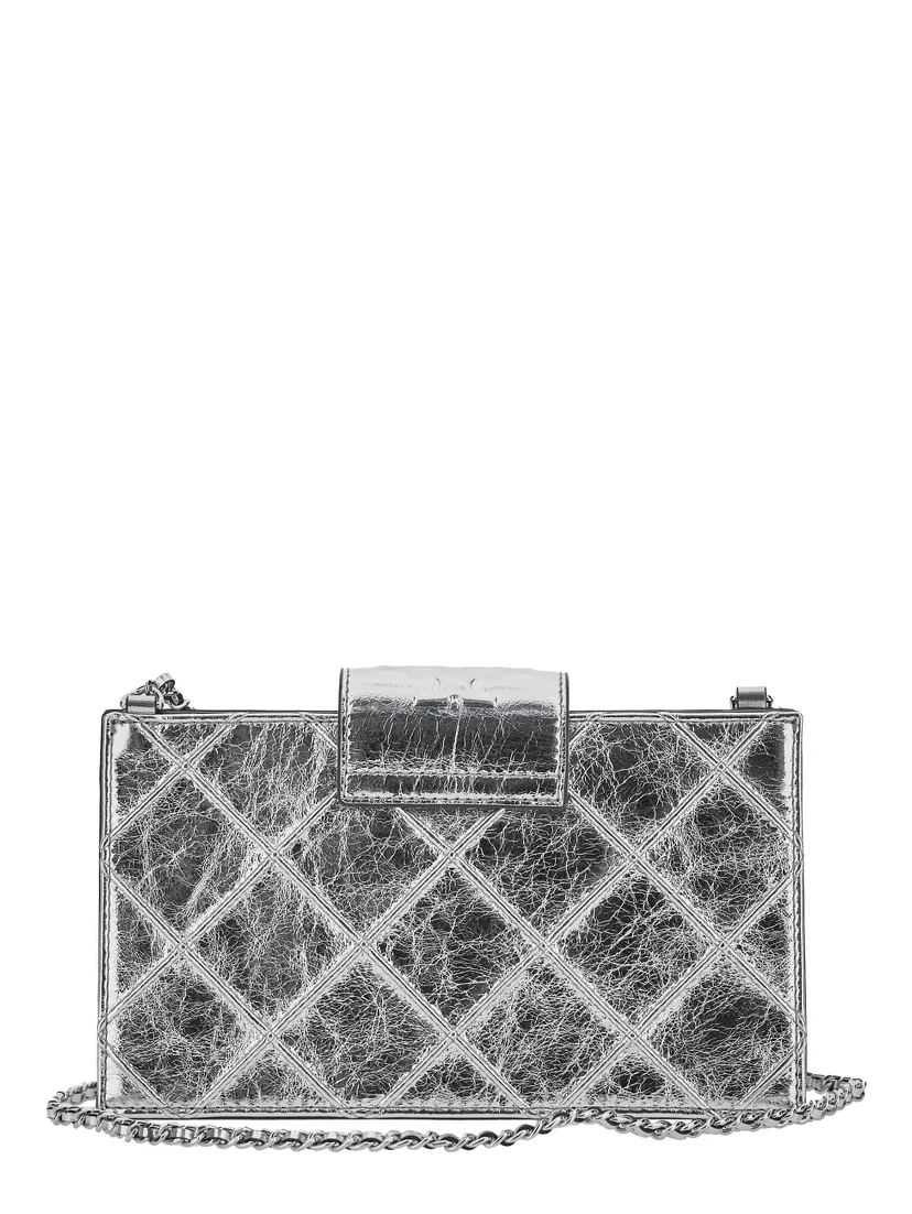 Fleming Mini Metallic Crossbody Bag with Chain Shoulder Strap and Quilted Design in Leather Woman