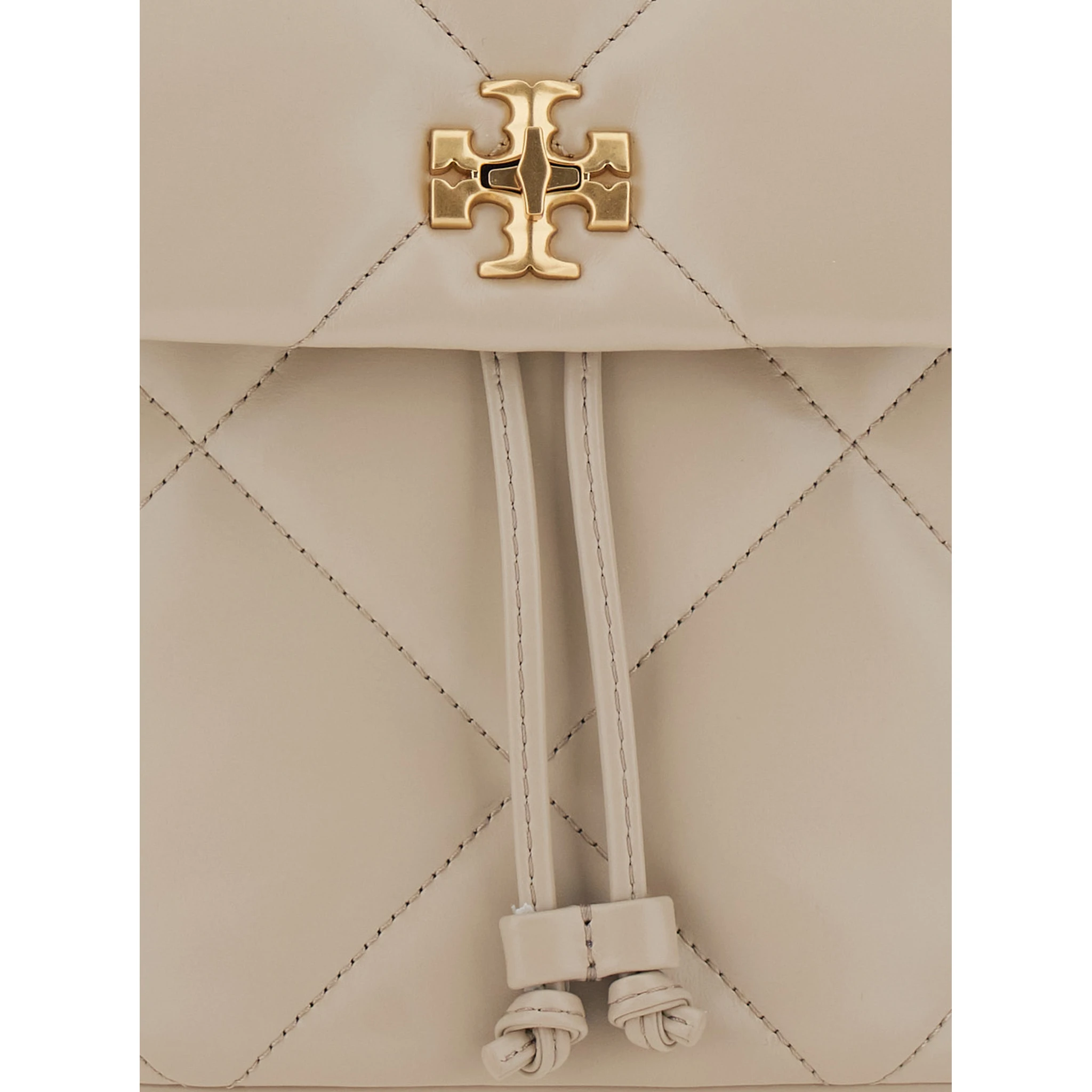 Kira Beige Backpack with Metallic Logo Plate on the Front in Quilted Leather Woman