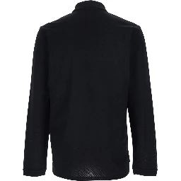 Black Polo Shirt with Logn Sleeves and Chest Logo Patch in Cotton Man