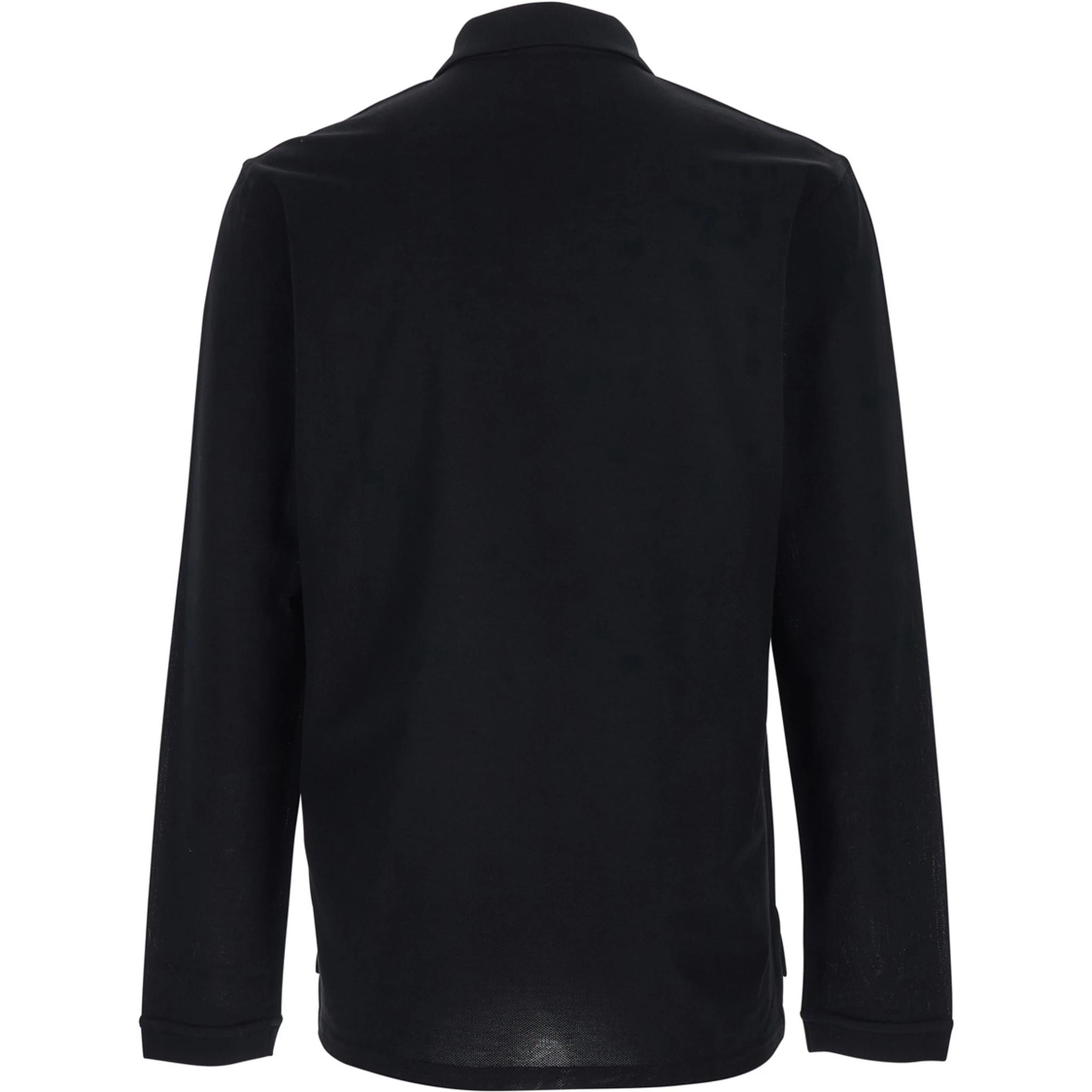 Black Polo Shirt with Logn Sleeves and Chest Logo Patch in Cotton Man