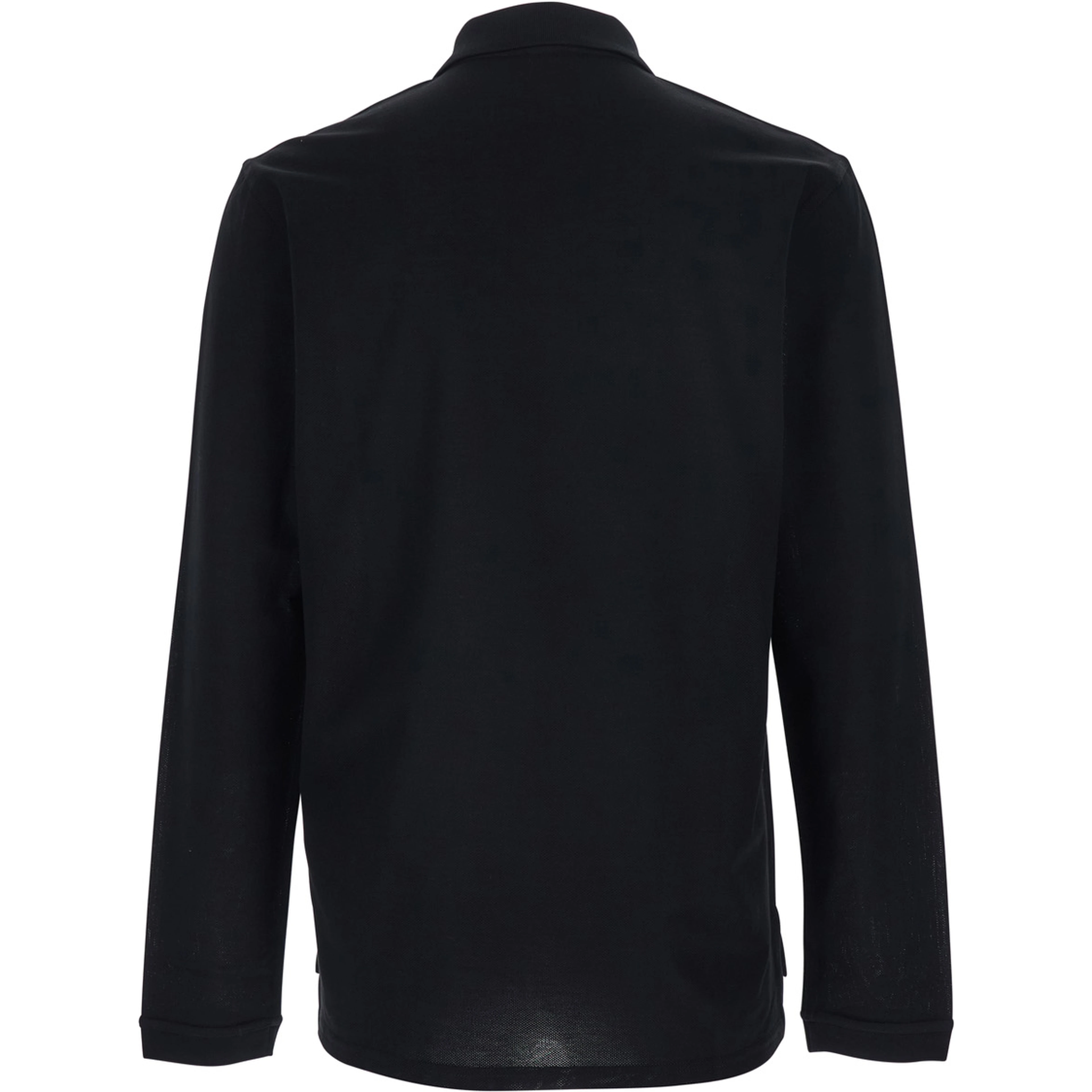 Black Polo Shirt with Logn Sleeves and Chest Logo Patch in Cotton Man