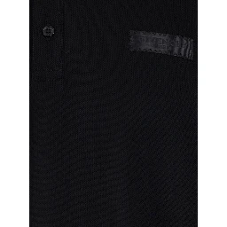Black Polo Shirt with Logn Sleeves and Chest Logo Patch in Cotton Man