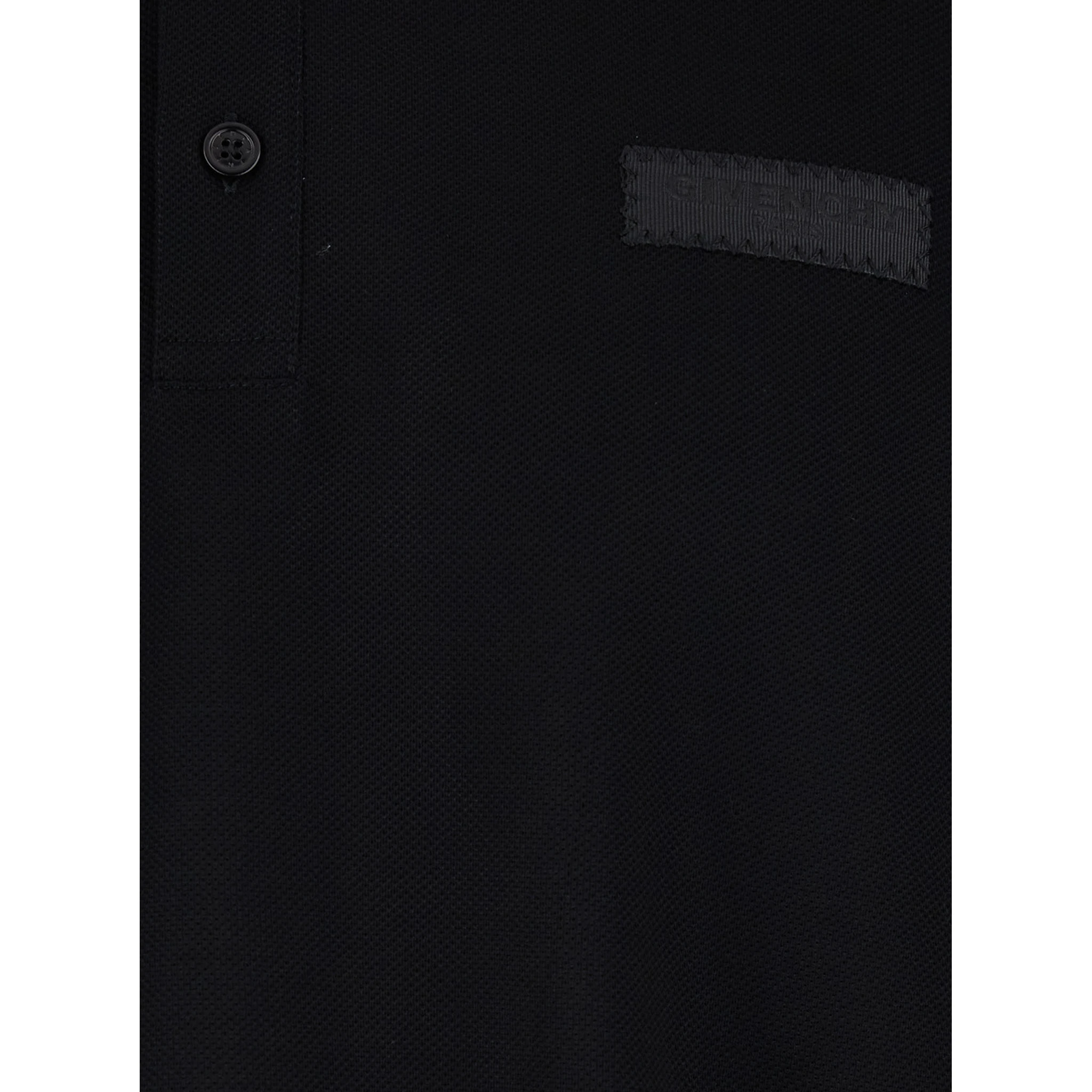 Black Polo Shirt with Logn Sleeves and Chest Logo Patch in Cotton Man