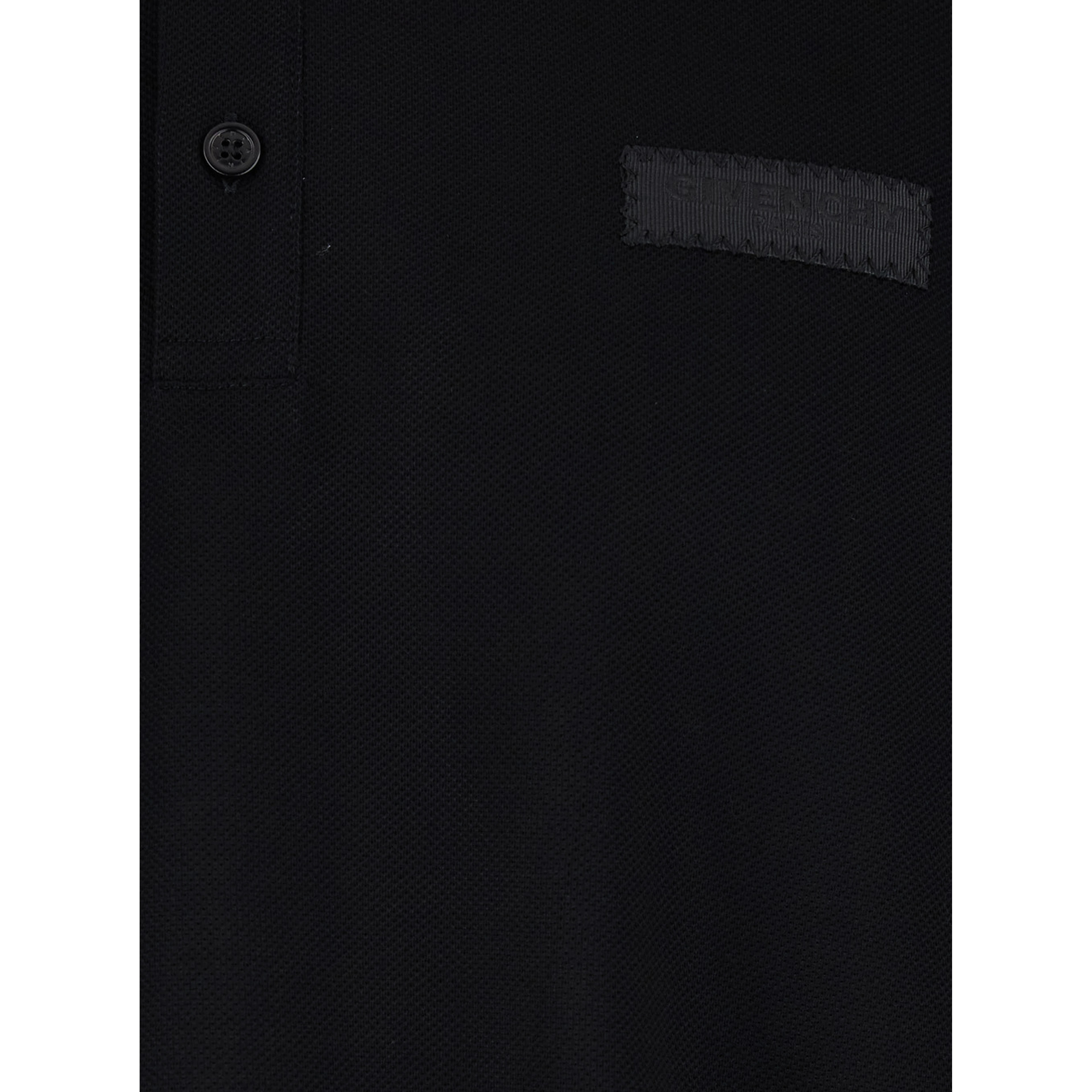 Black Polo Shirt with Logn Sleeves and Chest Logo Patch in Cotton Man