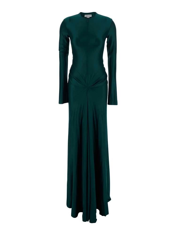 Green Long Dress with Draped Design in Viscose Blend Woman