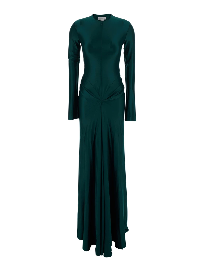 Green Long Dress with Draped Design in Viscose Blend Woman