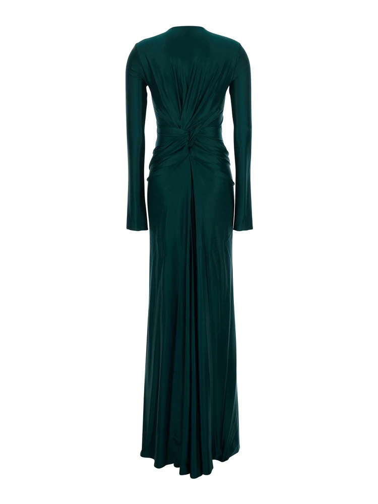 Green Long Dress with Draped Design in Viscose Blend Woman alternative