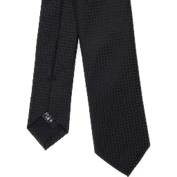 Black Classic Tie with All-Over Check Motif in Silk Man