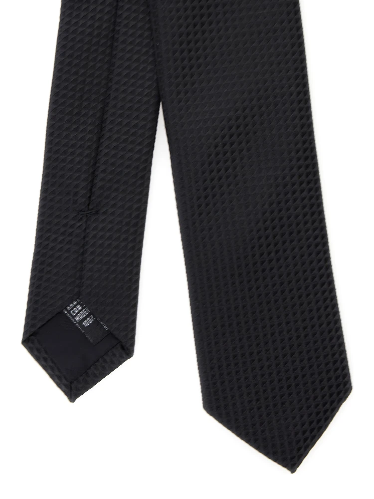 Black Classic Tie with All-Over Check Motif in Silk Man alternative