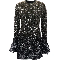 Metallic Dress with All-Over Beading and Flared Hems in Fabric Woman