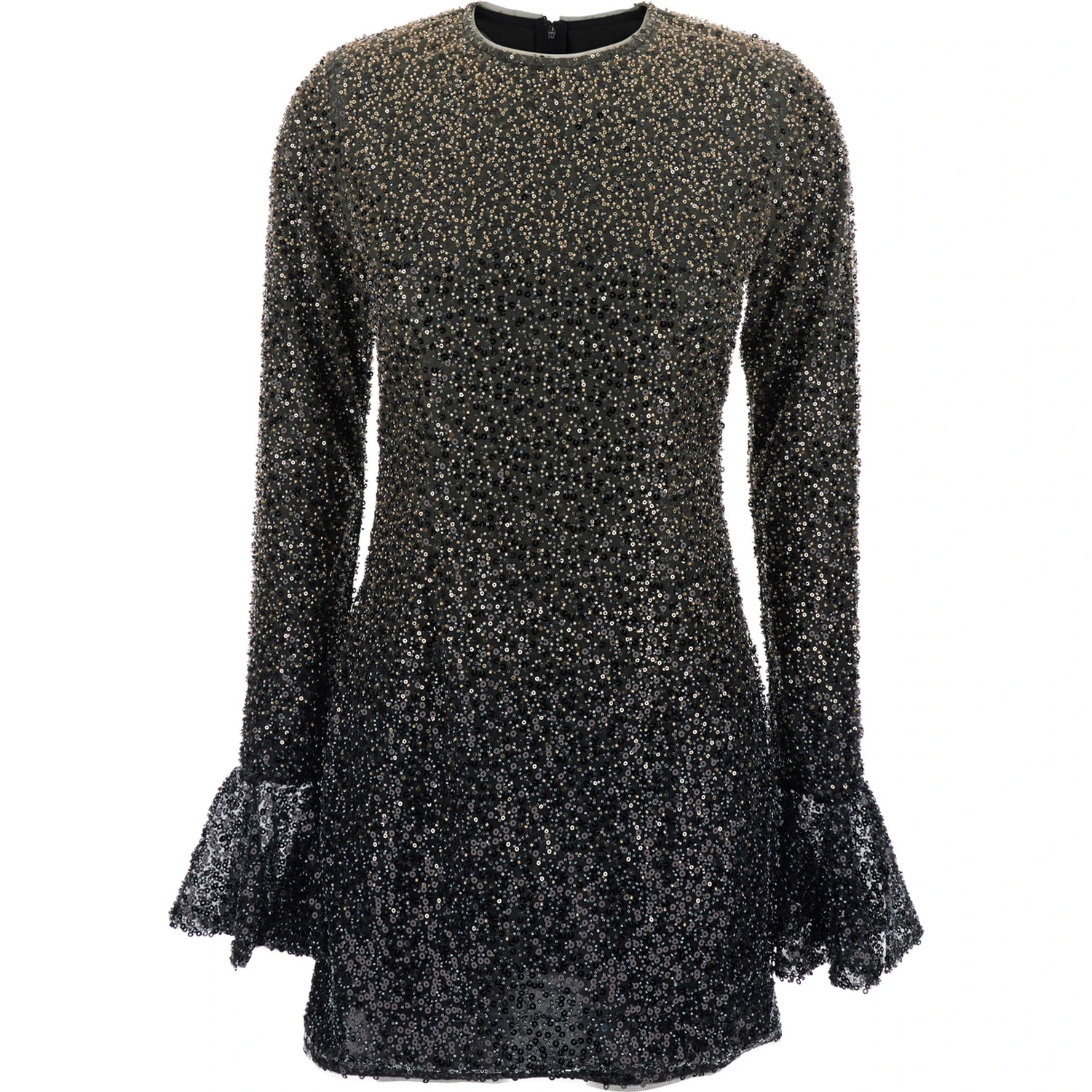 Metallic Dress with All-Over Beading and Flared Hems in Fabric Woman