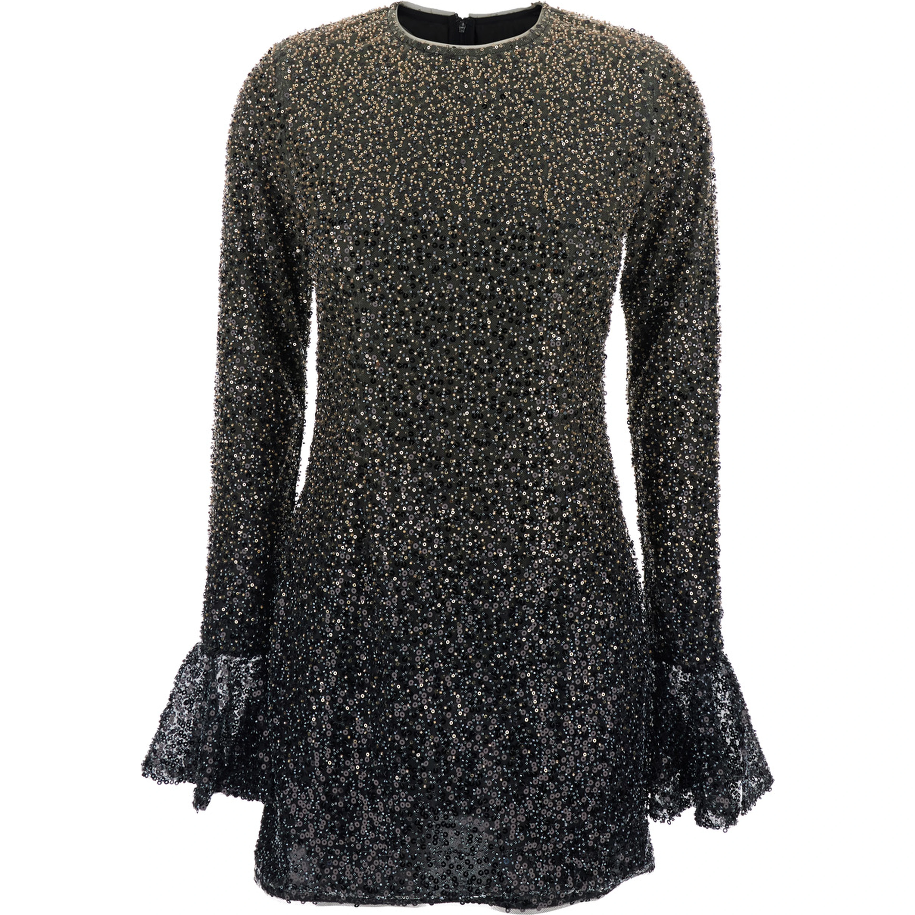 Metallic Dress with All-Over Beading and Flared Hems in Fabric Woman