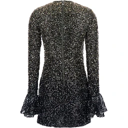Metallic Dress with All-Over Beading and Flared Hems in Fabric Woman