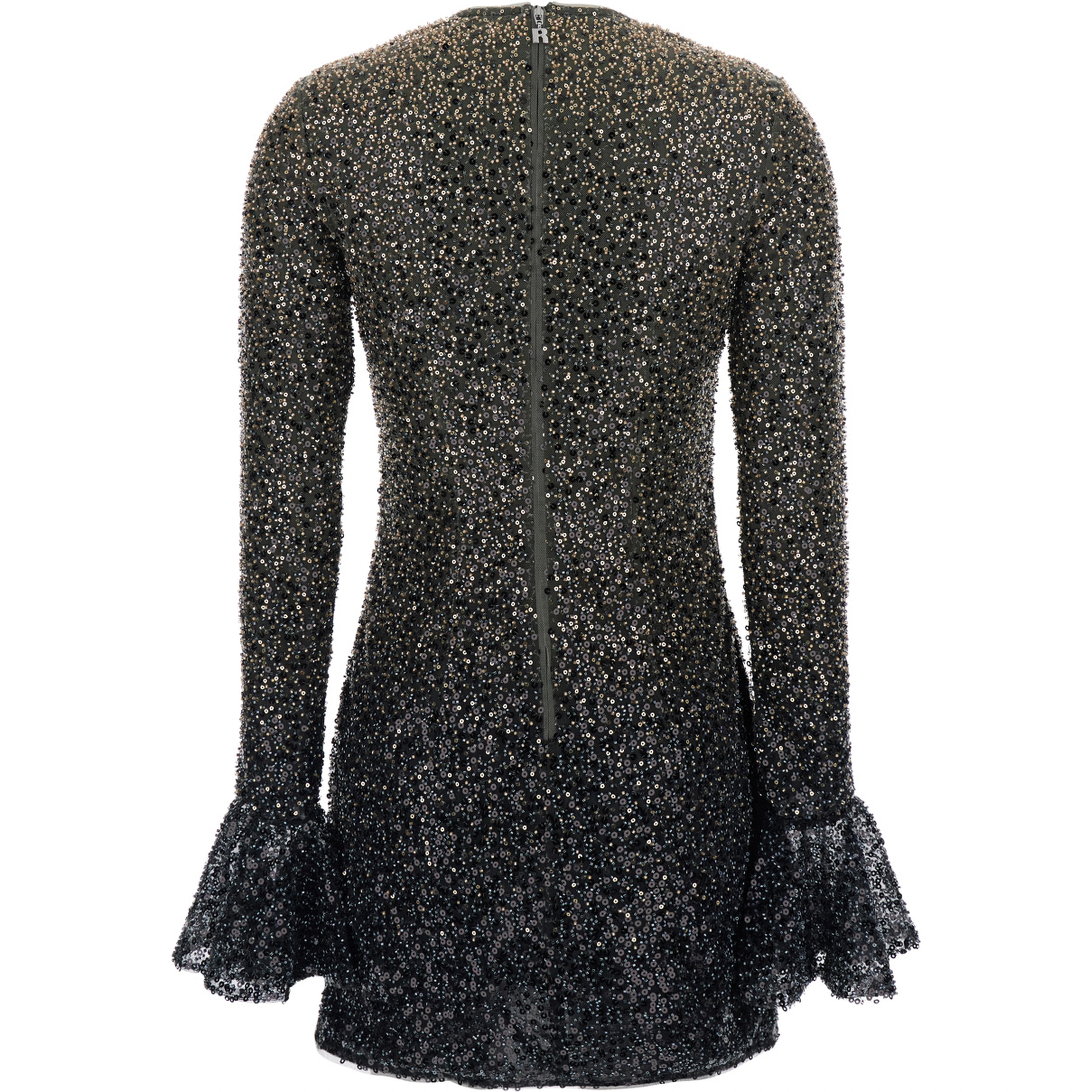 Metallic Dress with All-Over Beading and Flared Hems in Fabric Woman