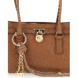 Hamilton Moderne Small Brown Shoulder Bag with Padlock on the Front and Ring with Pendants in Leather Woman