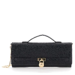 Hamilton Moderne Black Clutch with Padlock Detail on the Front in Hammered Leather Woman