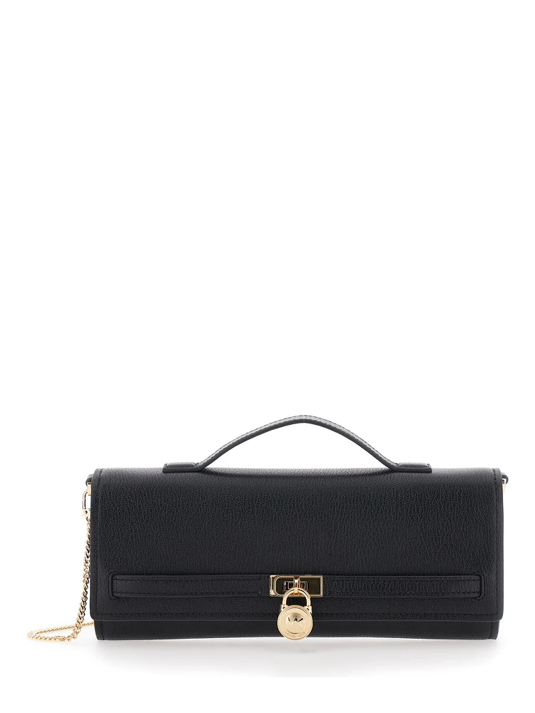 Hamilton Moderne Black Clutch with Padlock Detail on the Front in Hammered Leather Woman
