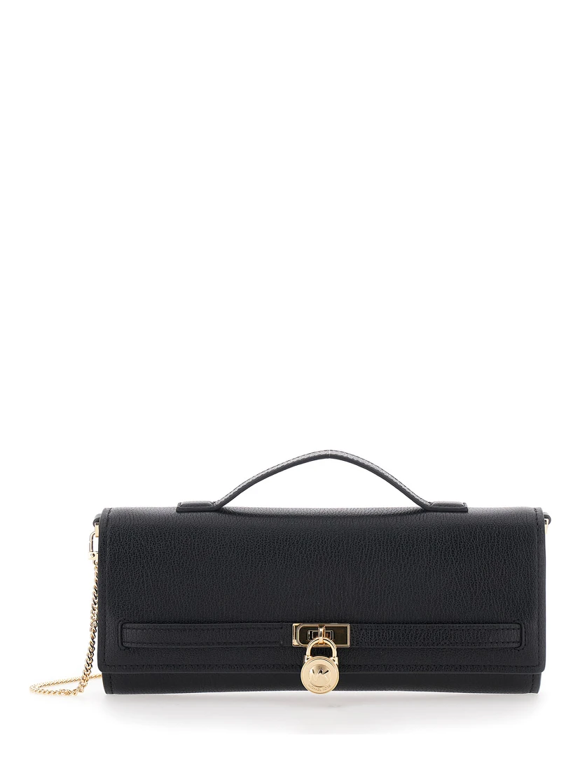 Hamilton Moderne Black Clutch with Padlock Detail on the Front in Hammered Leather Woman