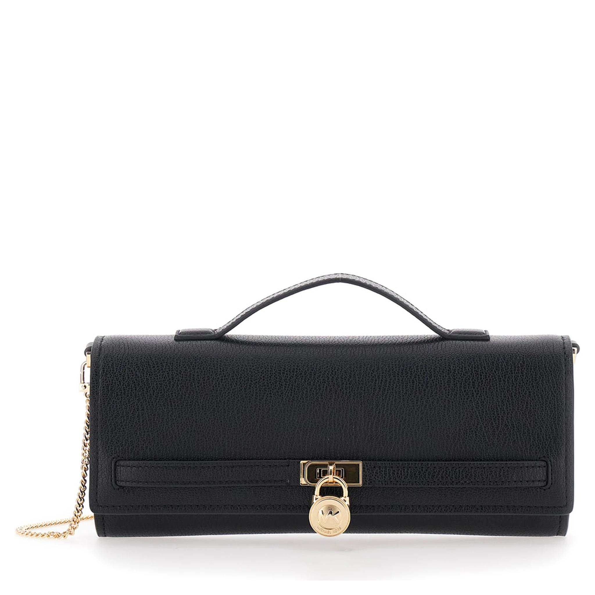Hamilton Moderne Black Clutch with Padlock Detail on the Front in Hammered Leather Woman