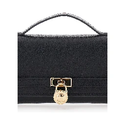 Hamilton Moderne Black Clutch with Padlock Detail on the Front in Hammered Leather Woman