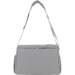 Mummy Grey Crossbody Bag with Metallic Logo Plaque on the Front in Fabric Baby