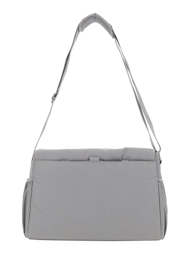 Mummy Grey Crossbody Bag with Metallic Logo Plaque on the Front in Fabric Baby