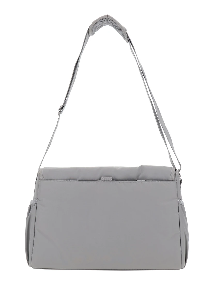 Mummy Grey Crossbody Bag with Metallic Logo Plaque on the Front in Fabric Baby