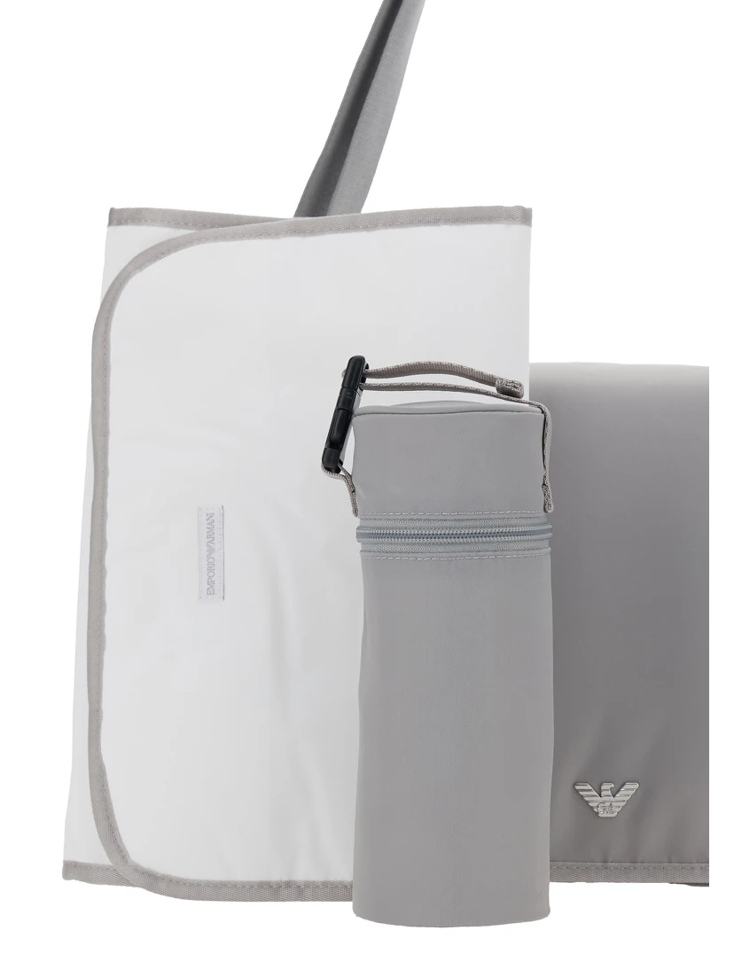 Mummy Grey Crossbody Bag with Metallic Logo Plaque on the Front in Fabric Baby