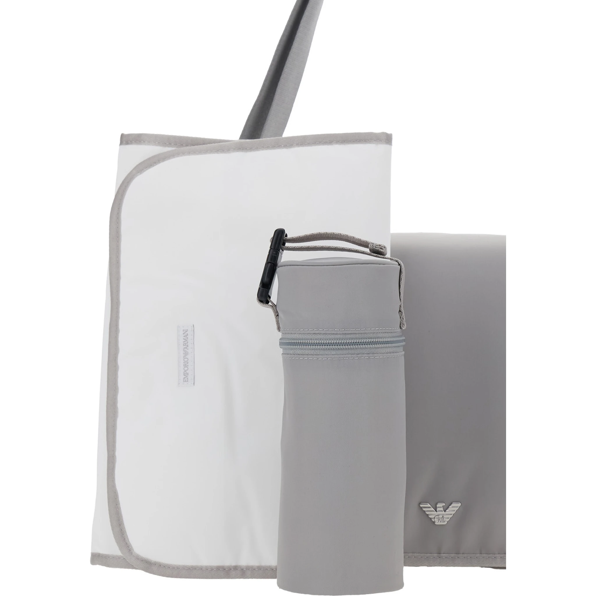 Mummy Grey Crossbody Bag with Metallic Logo Plaque on the Front in Fabric Baby