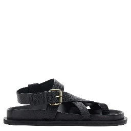 Elbert Black Sandals with Criss-Crossed Straps and Buckle Closure in Leather Woman
